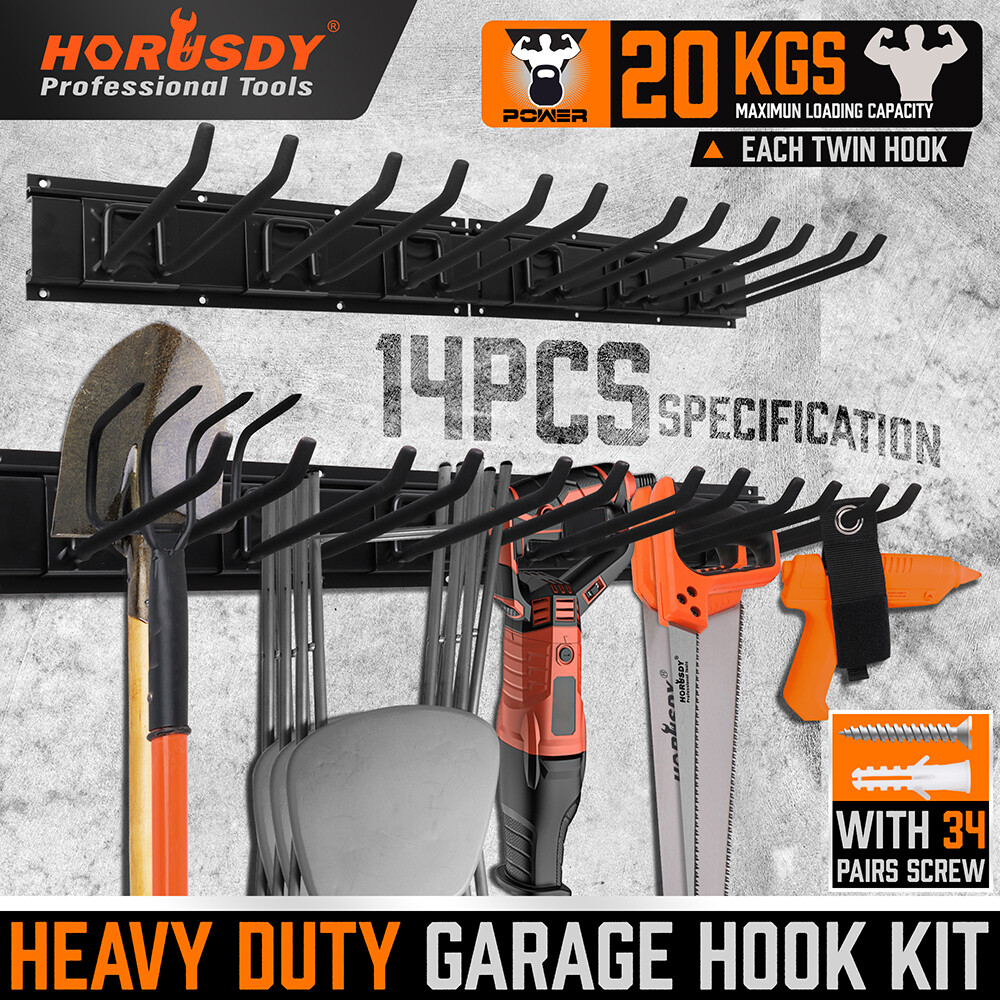 Garage Tool Organization 9pc Double Hooks Holder 64" Utility Rack Wall Mount gallery