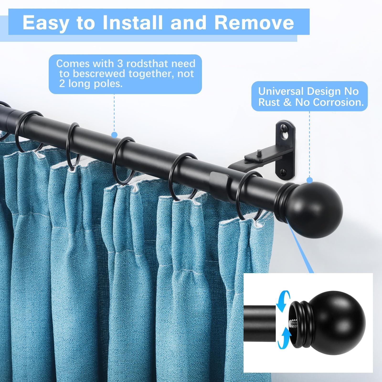 Amzseven Curtain Rods For Windows 16 To 48 Inches Curtain Rod Max Adjustable gallery