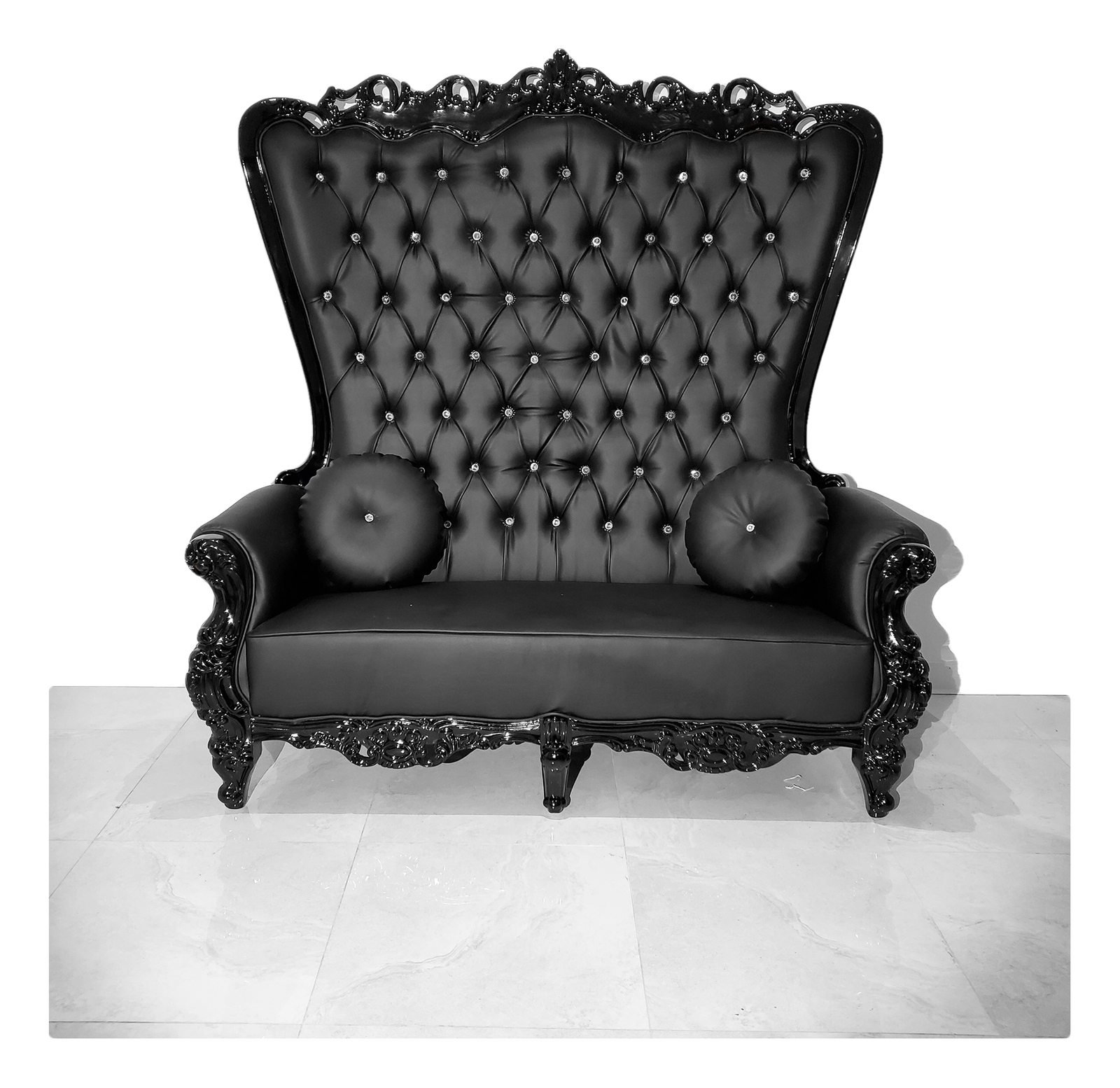 Double High Back Chair Queen Throne in Black Leather Black Frame gallery