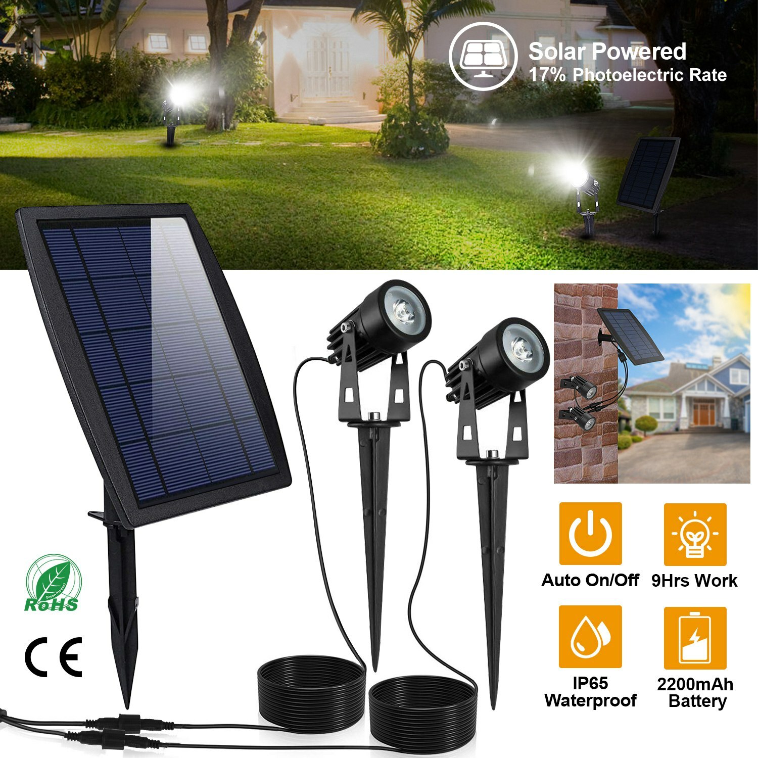 USA Solar Powered Spotlight Outdoor Garden Lawn Landscape Waterproof LED Lamp gallery