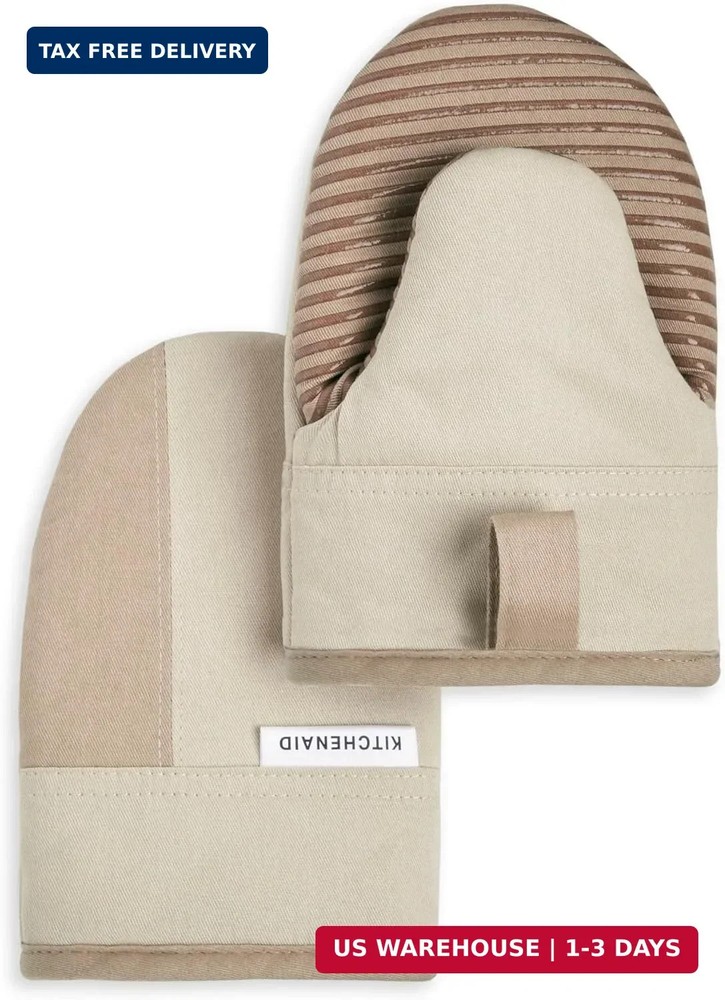 KitchenAid Beacon Two-Tone Non-Slip Mini Oven Mitt Set, Milkshake/Beige, 5.5"x8"