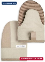 KitchenAid Beacon Two-Tone Non-Slip Mini Oven Mitt Set, Milkshake/Beige, 5.5″x8″