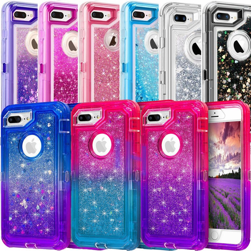 For iPhone SE2 6 7 8 & Plus Shockproof Liquid Glitter Bling Defender Case Cover