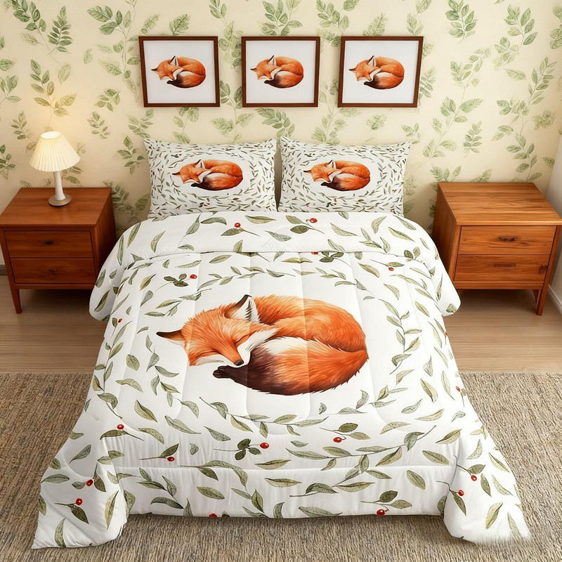 Lovely Fox Comforter Set Queen Size, Cartoon Animal Theme Quilt Set with 2 Pillo gallery