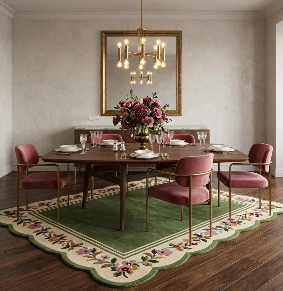 Luxury Hand Tufted Green Floral Border Area Rug – Premium Wool Carpet for Living gallery