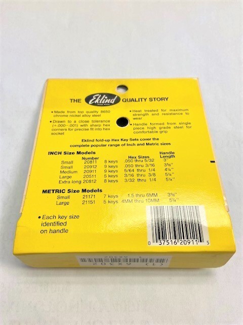 EKLIND HEX KEY SET #91 / FOLD UP 9 KEYS IN 1 CONVENIENT HANDLE EDP:20911 gallery