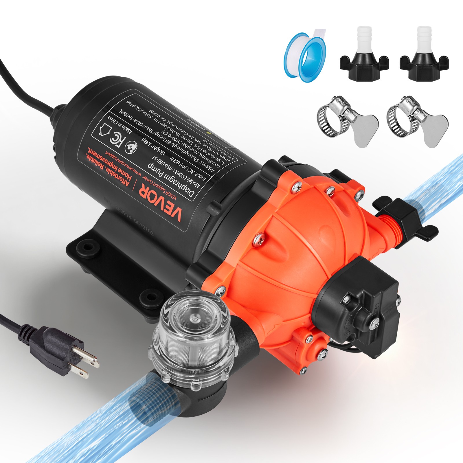 VEVOR Water Pressure Pump 110V AC 5 GPM 5-Chamber Electric Diaphragm Pump 60 PSI gallery