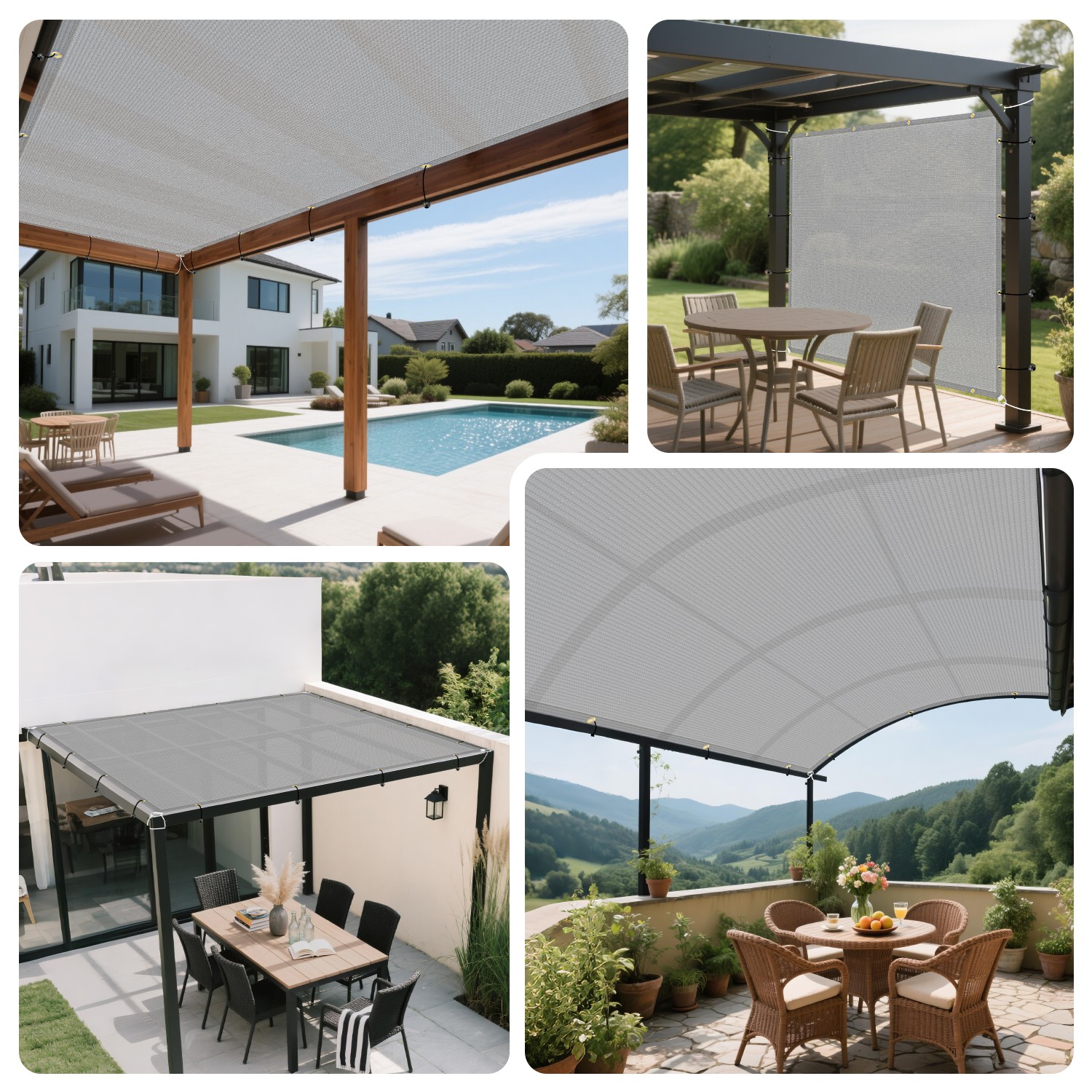 TANG Gray Straight Side Rectangle Permeable Sun Shade Patio Canopy w Grommets gallery
