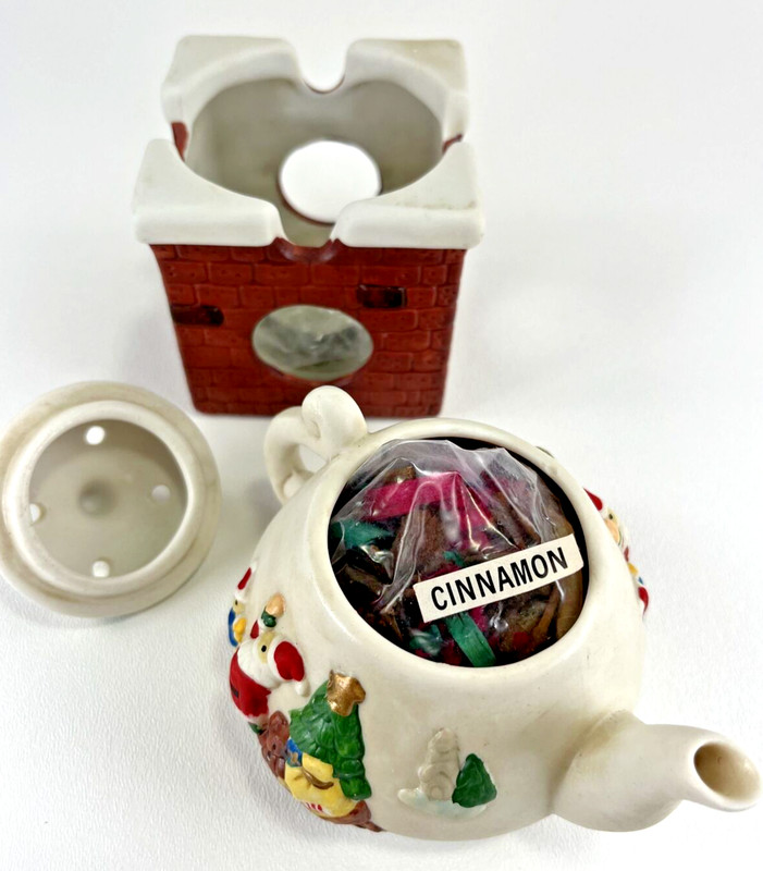 Vintage Christmas Ceramic Tea Pot Potpourri Tealight Santa Sleigh Tree Child gallery