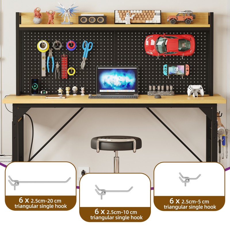 59" L Heavy-Duty Adjustable Workbench with Pegboard & Power Outlets Work Bench gallery