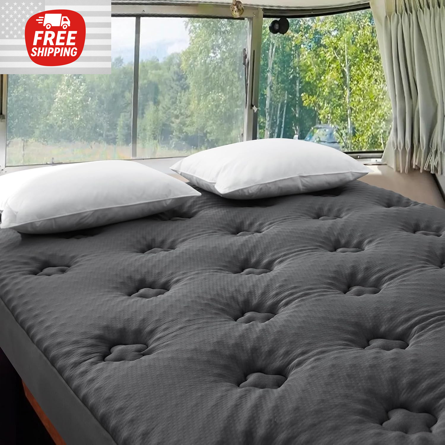 Memory Foam Mattress Topper Short Queen, RV Camper Queen Mattress Pad with Deep gallery