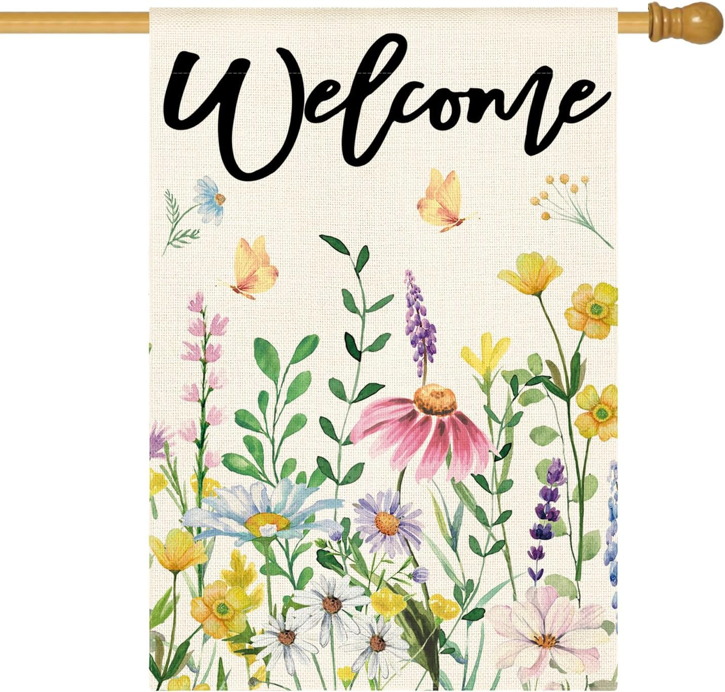 Floral Spring House Flag 28X40 Inch Double Sided Outside, Welcome Seasonal Flowe gallery