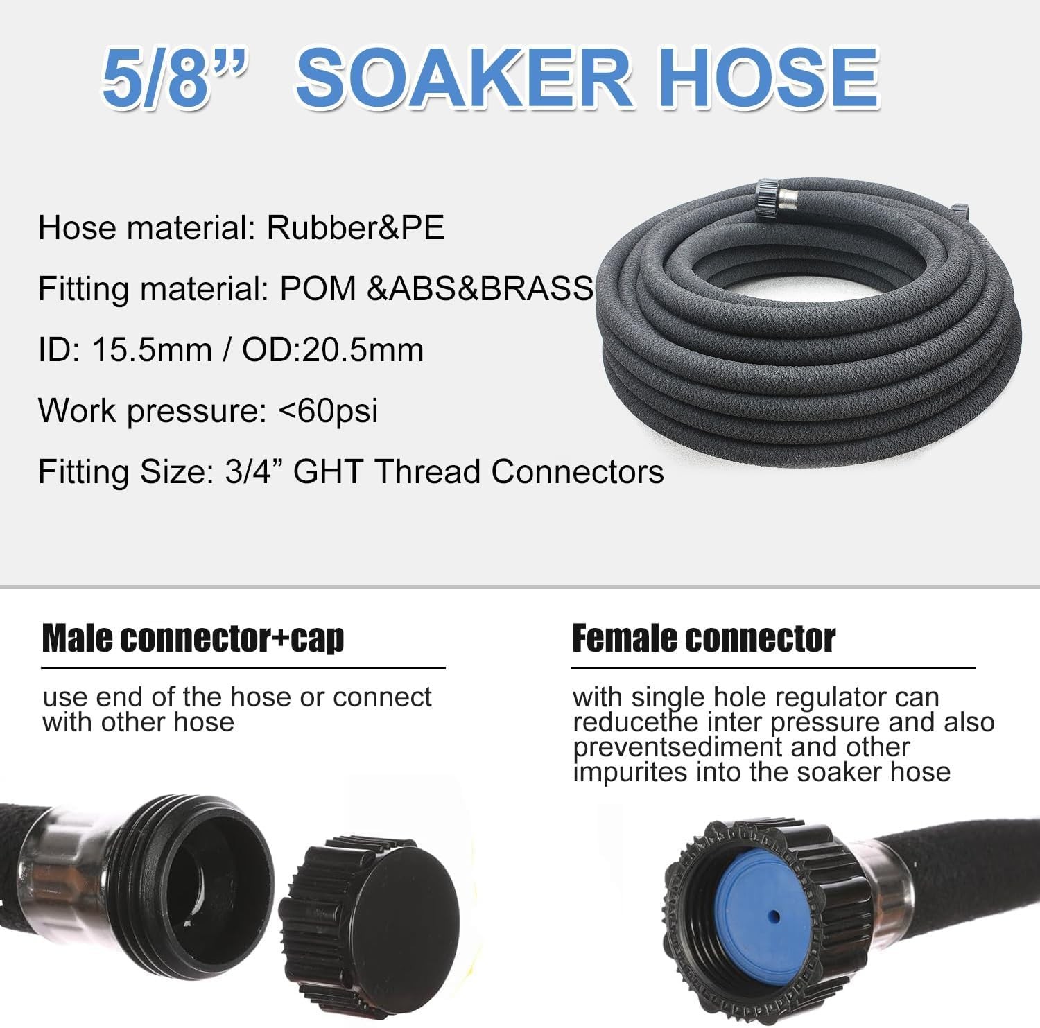 5/8" Soaker Hose 75 ft Round Rubber Garden Soaker Hoses, Heavy Duty Drip Hose... gallery