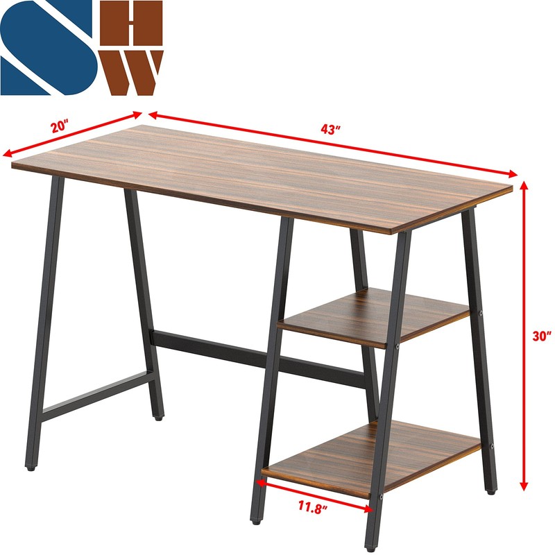 Shw 43-Inch Home Office Trestle Computer Desk Open Storage Shelves Walnut gallery