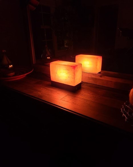 Himalayan Pink Salt Lamp Rectangular Shape Wooden Base, Comes with dimmer Switch gallery