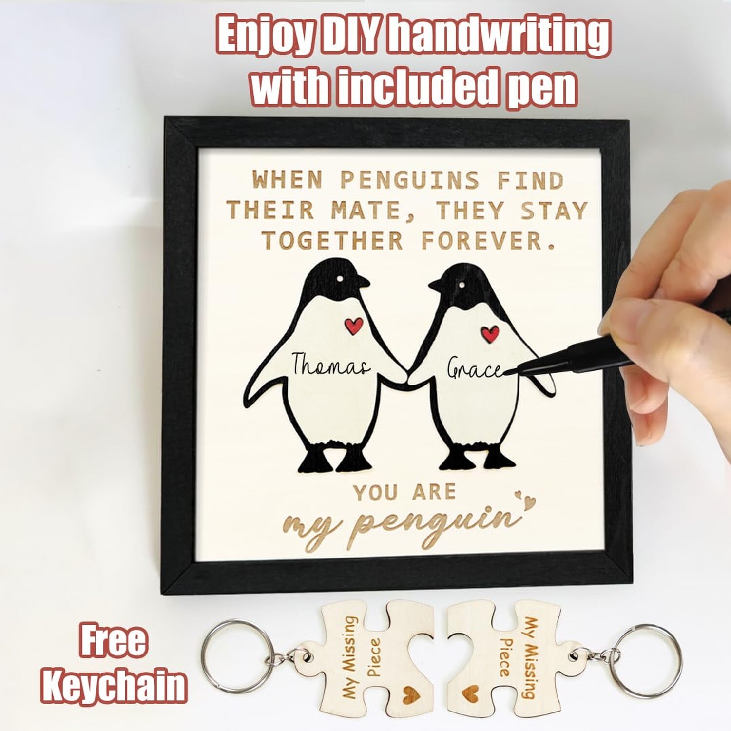 You Are My Penguin Romantic Frame with Puzzle Keychains for Him Her Couple Si... gallery