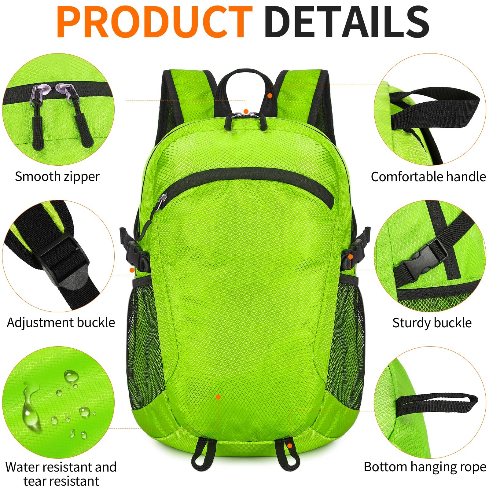 Small Hiking Daypack,15L Water-Resistant Hiking Backpack Packable Lightweight... 3