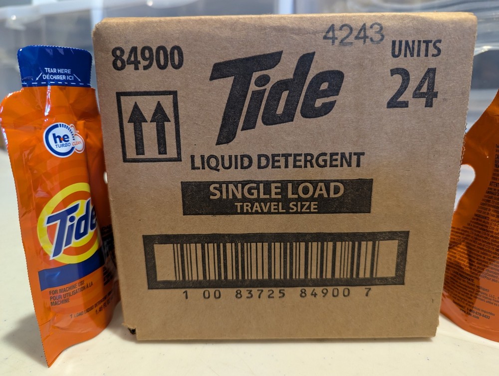 Tide Single Machine Load Liquid Laundry Detergent, 1 ct - Case of 24 for Camping