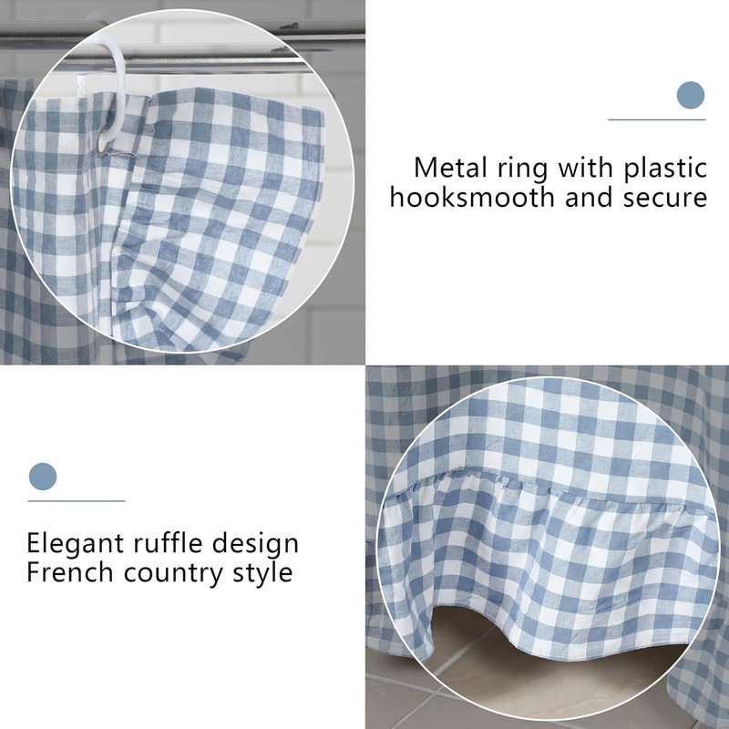 HunnmingRe Ruffled Gingham Shower Curtain 72 x 72 Inch Dust Blue Cotton Vintage gallery