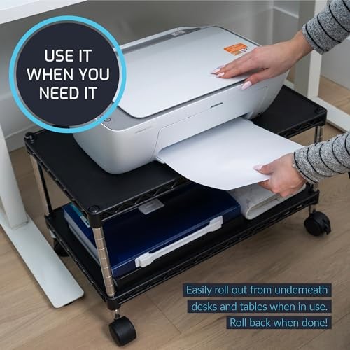 Under Desk Printer Stand with Storage 24" X 14", Printer Cart, Regular Black gallery