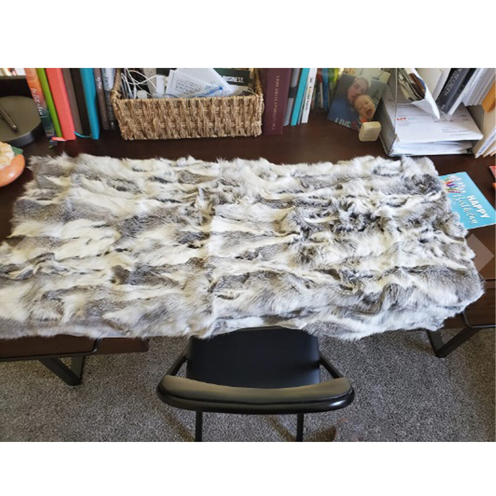 100% Real Rabbit Fur Throw Blanket Pelt Patchwork Skin Fur Leather Gray 1.8x3.4' gallery