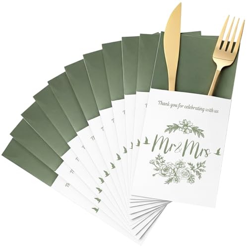 LemonRoad Pcs Wedding Silverware Bags Bulk Party Decorations 50 Sage Green gallery