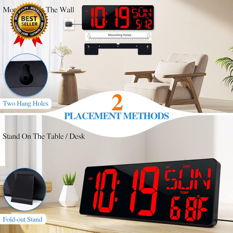 17.2" Large Digital Wall Clock Large Display with Remote Control | Timer with Te gallery
