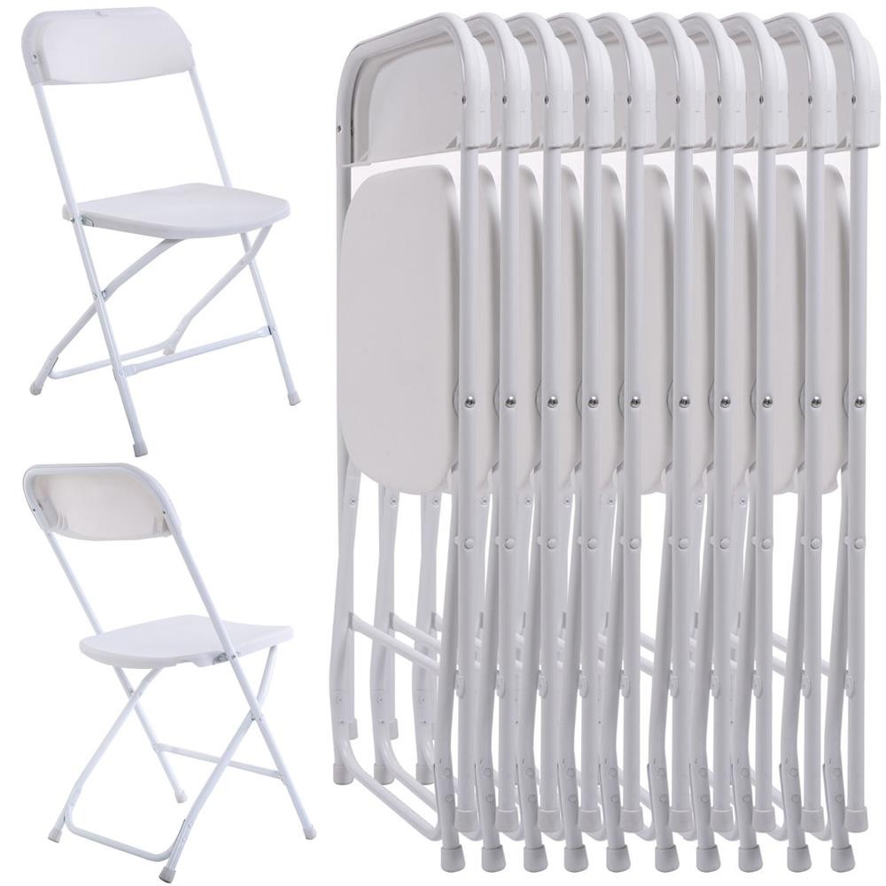 10 Pack Commercial White Plastic Portable Folding Chairs Stackable Picnic Party gallery