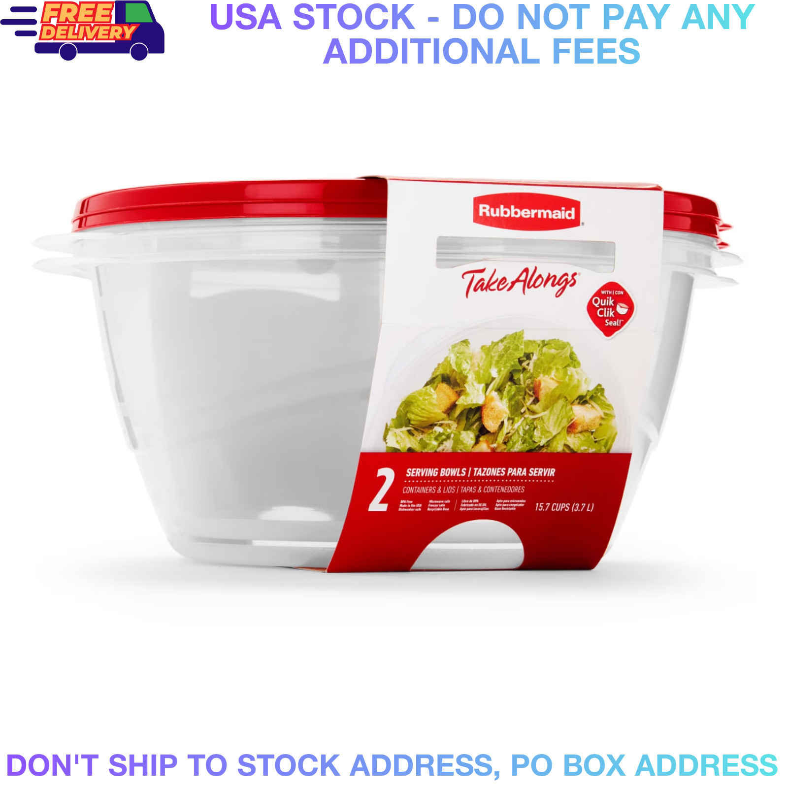 Large Plastic Serving Bowls Food Storage Containers Click Lock Lids 15.7 Cup 2Pc gallery