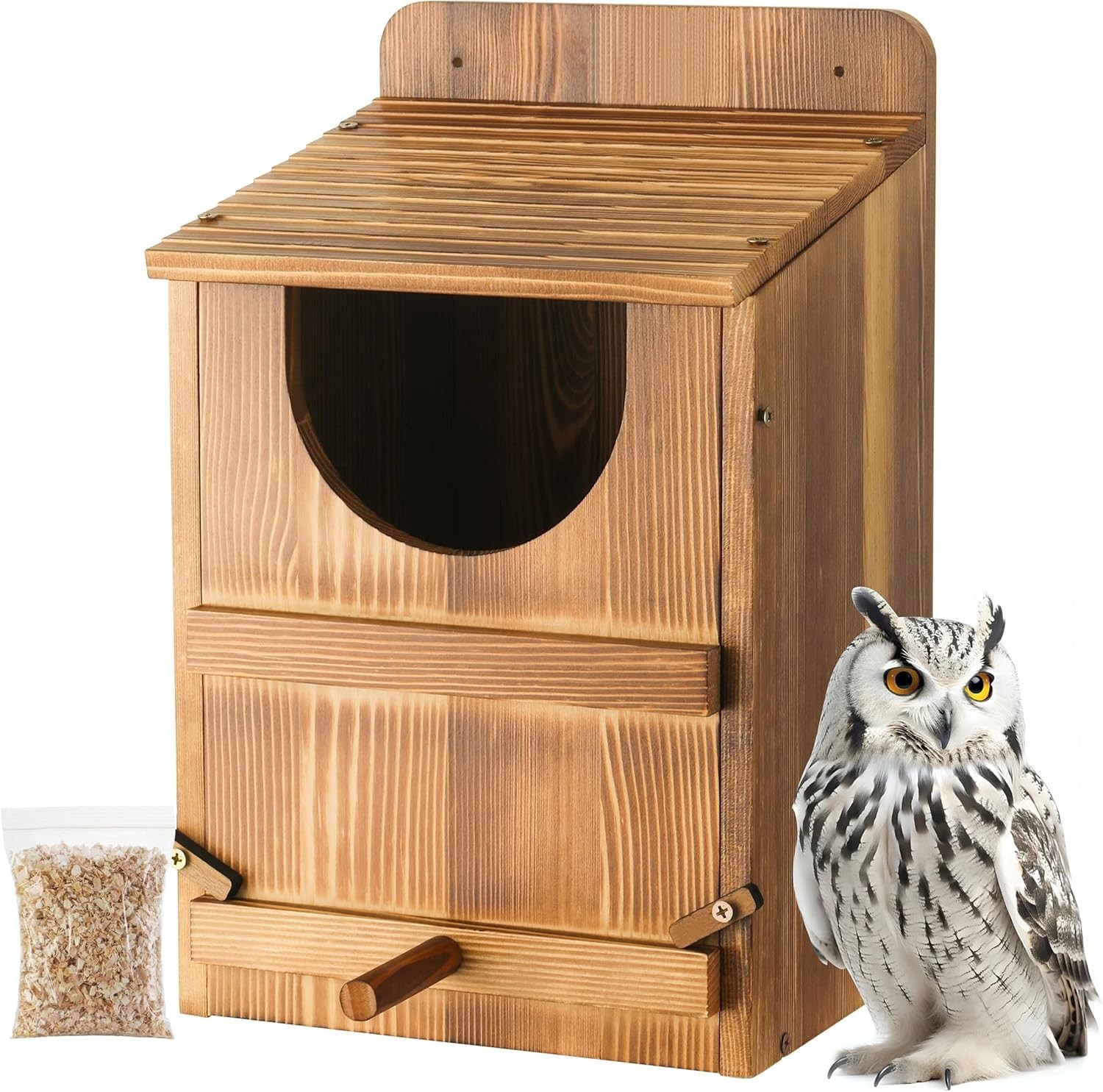 Barn Owl Nesting Box - Outdoor Wooden Owl House & Large Round Bird Nest Box gallery