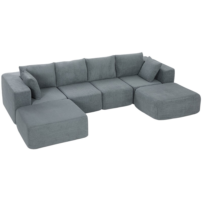 HOMCOM Modular Sectional Sofa, U-Shape Couch with 2 Ottomans, Dark Gray gallery