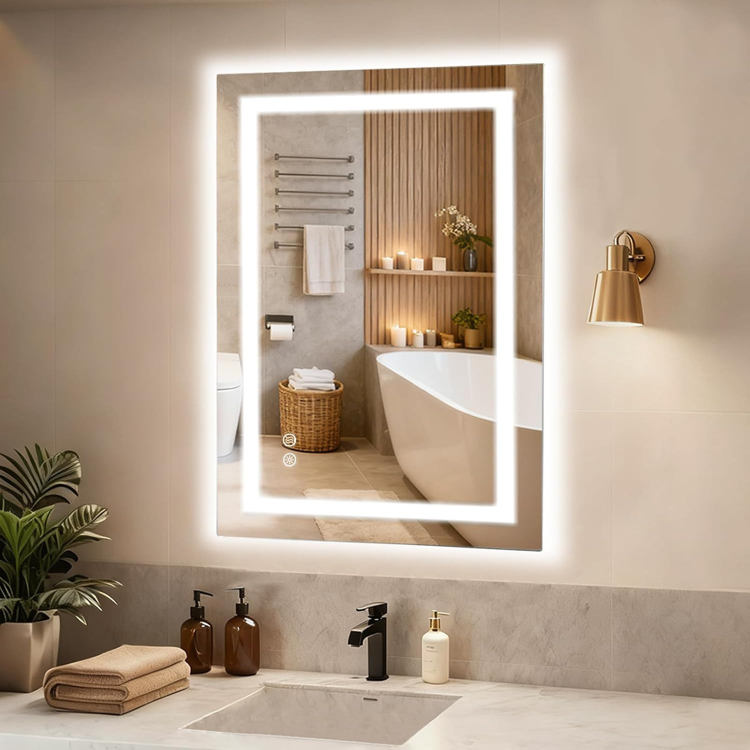 Dimmable LED Bathroom Mirror 24x36 Inch with Anti-Fog and Gradient Lighting gallery
