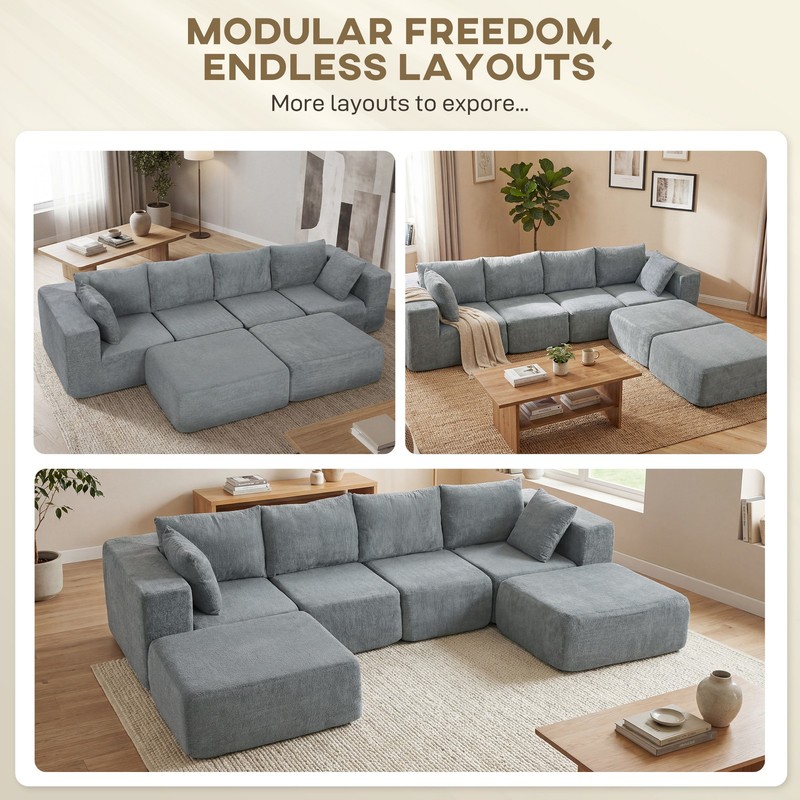 HOMCOM Modular Sectional Sofa, U-Shape Couch with 2 Ottomans, Dark Gray gallery