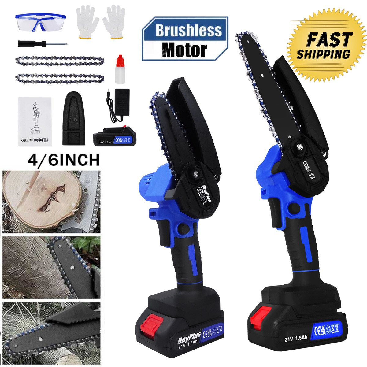 6" 4'' Mini Chainsaw Cordless Electric Handheld Chain Battery Power Wood Cutter gallery