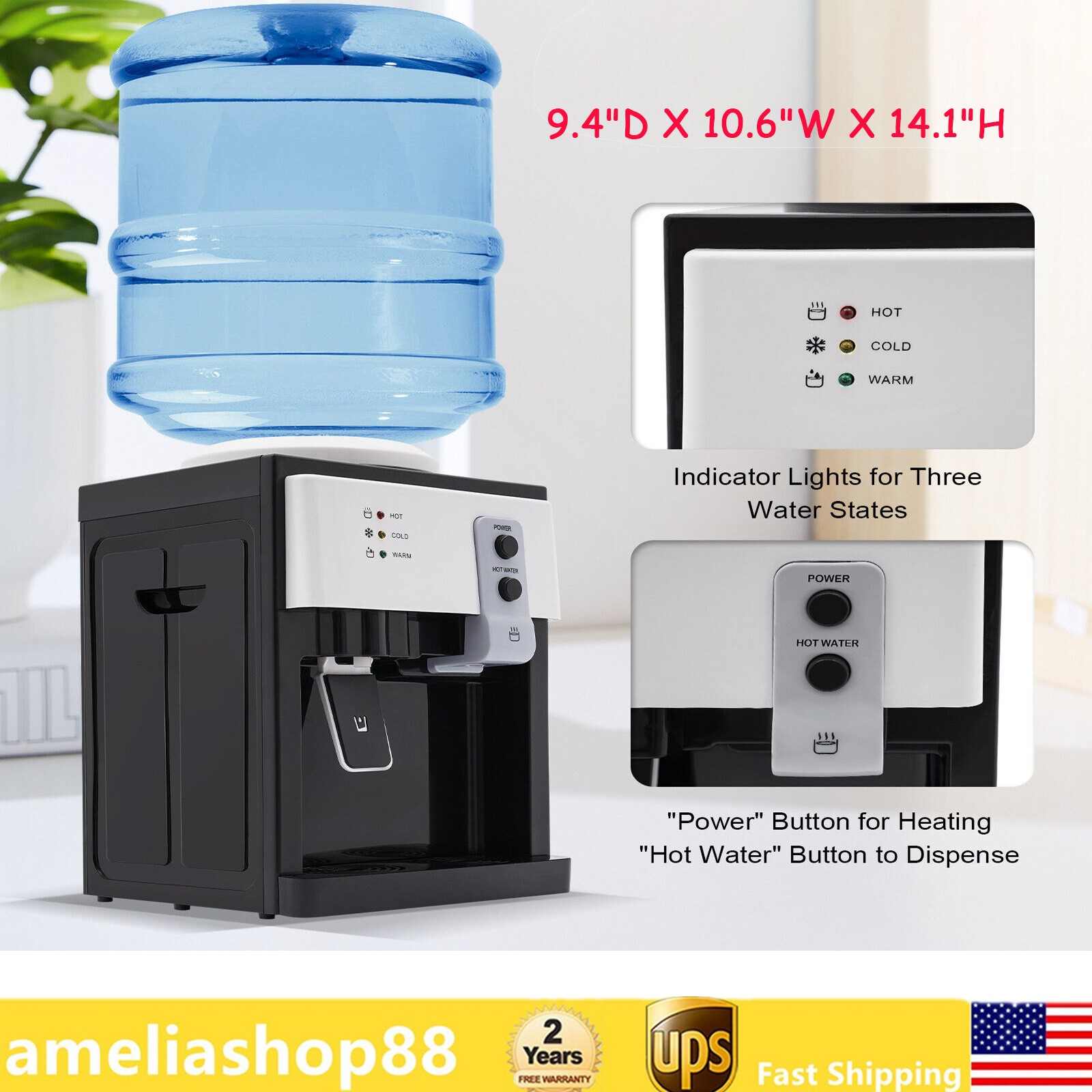 5 Gallon Top Loading Water Cooler Dispenser Countertop Hot+Cold Drinking Machine gallery