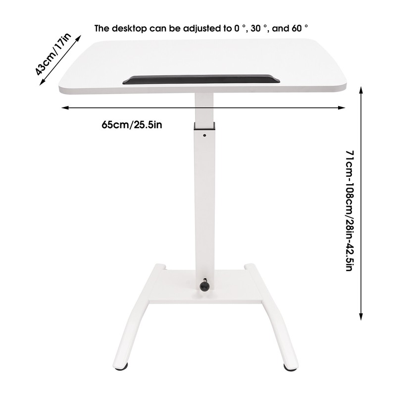 Adjustable Rolling Desk Height & Tilt 71-108 cm Portable Laptop Table White gallery