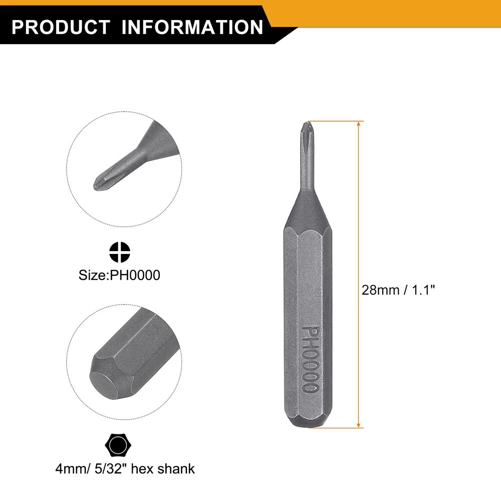 10pcs PH0000 Magnetic Phillips Screwdriver Bit 5/32" Hex 4mm Shank 28mm Length gallery