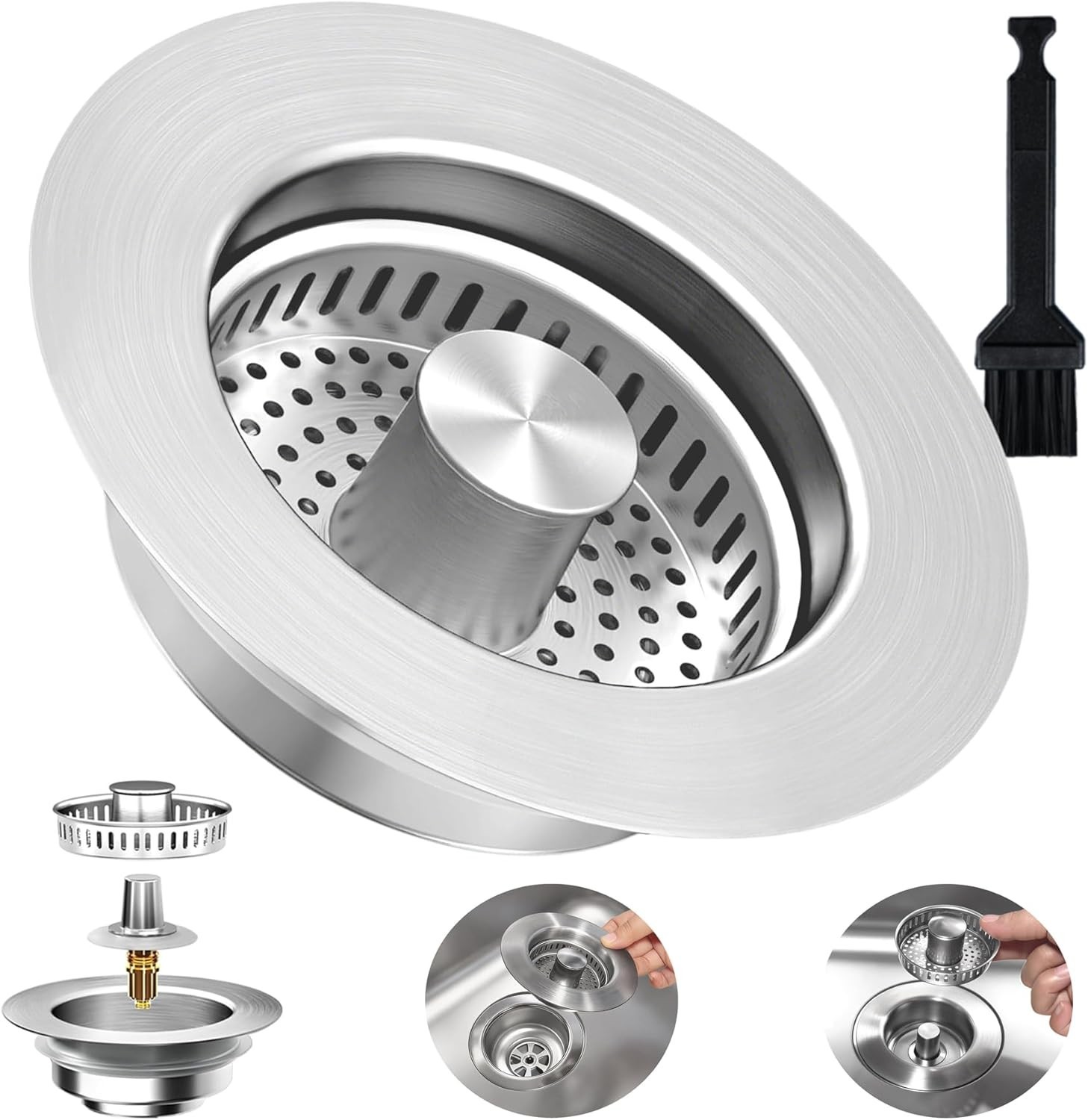 Kitchen Sink Drain Strainer 3 in 1 Stainless Steel Pop Up Stopper Food Catcher gallery