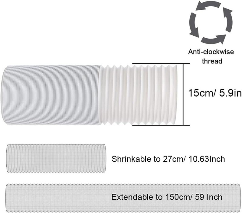 Portable A/C Window Vent Kit, Adjustable Seal, 5.9 Inch Diameter, 59 Inch Hose gallery