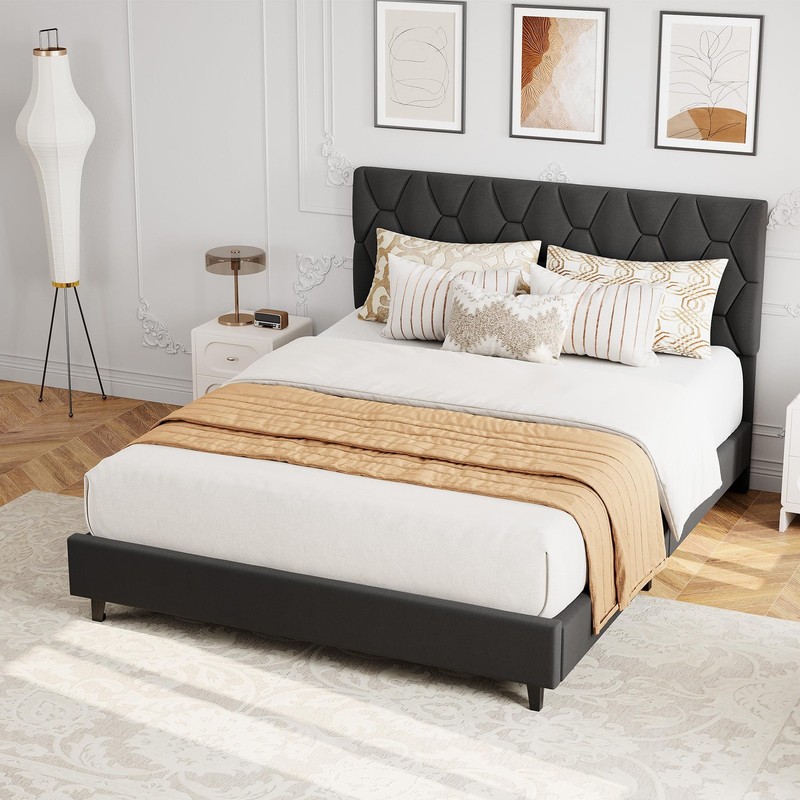 Full Size Bed Frame with Headboard, Upholstered Heavy-Duty Platform Bed Frame US gallery