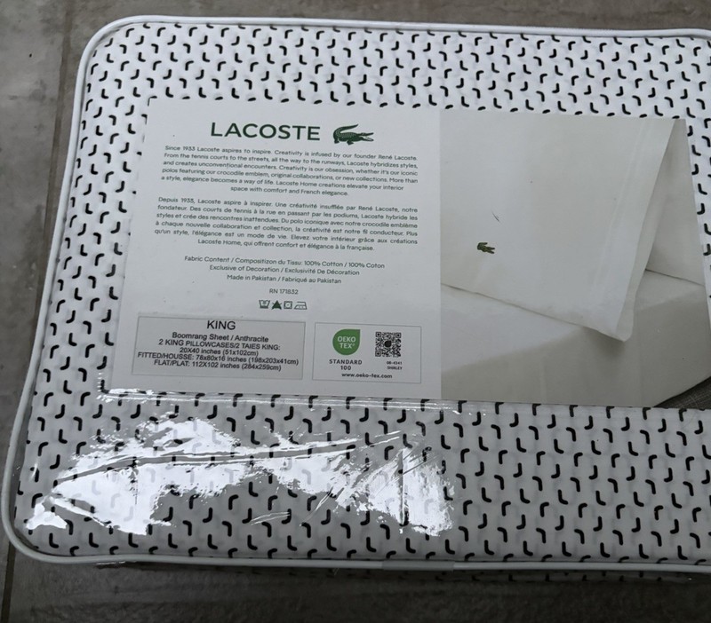 Lacoste King Sheet Set Cotton Percale Boomrang Print White & Black (Anthracite) gallery