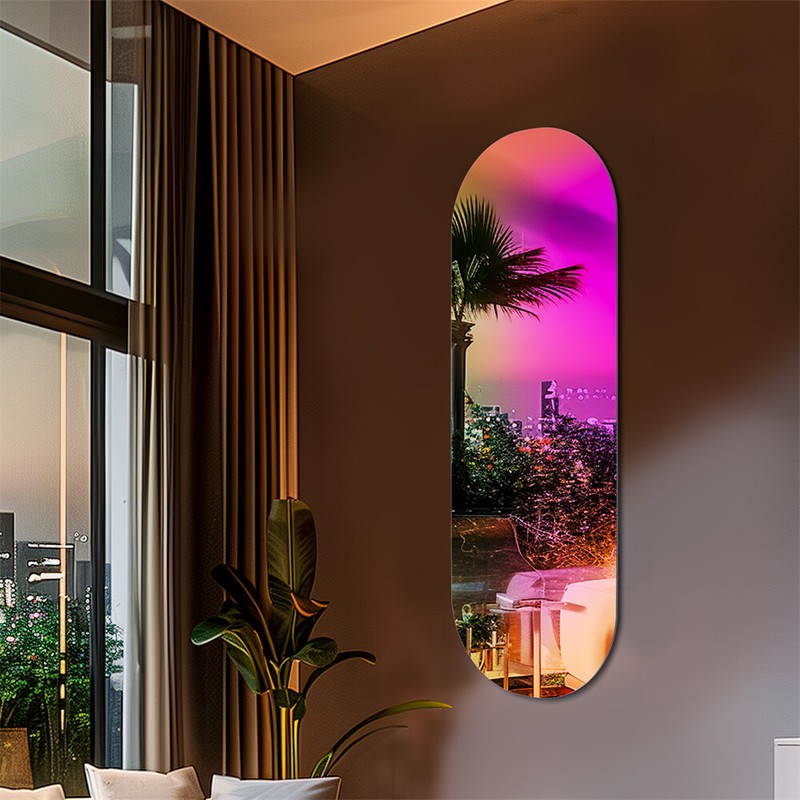 Oval Iridescent Wall Decor Mirror Full Length Rainbow Wall Hanging Accent Mirror gallery