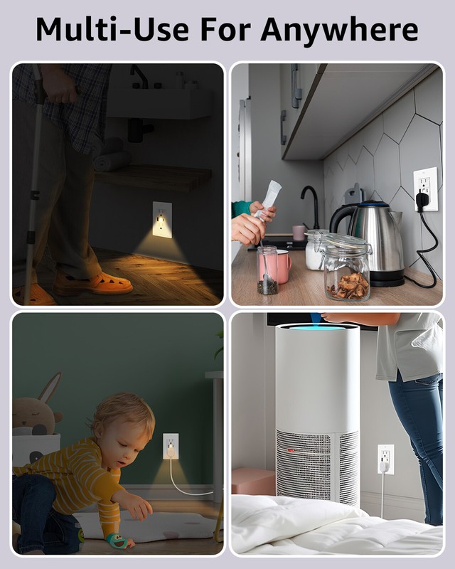 2-Pack LED Night Light Outlets, 24W USB C+A, 4.8A, Fast Charging, On/Off Switch gallery
