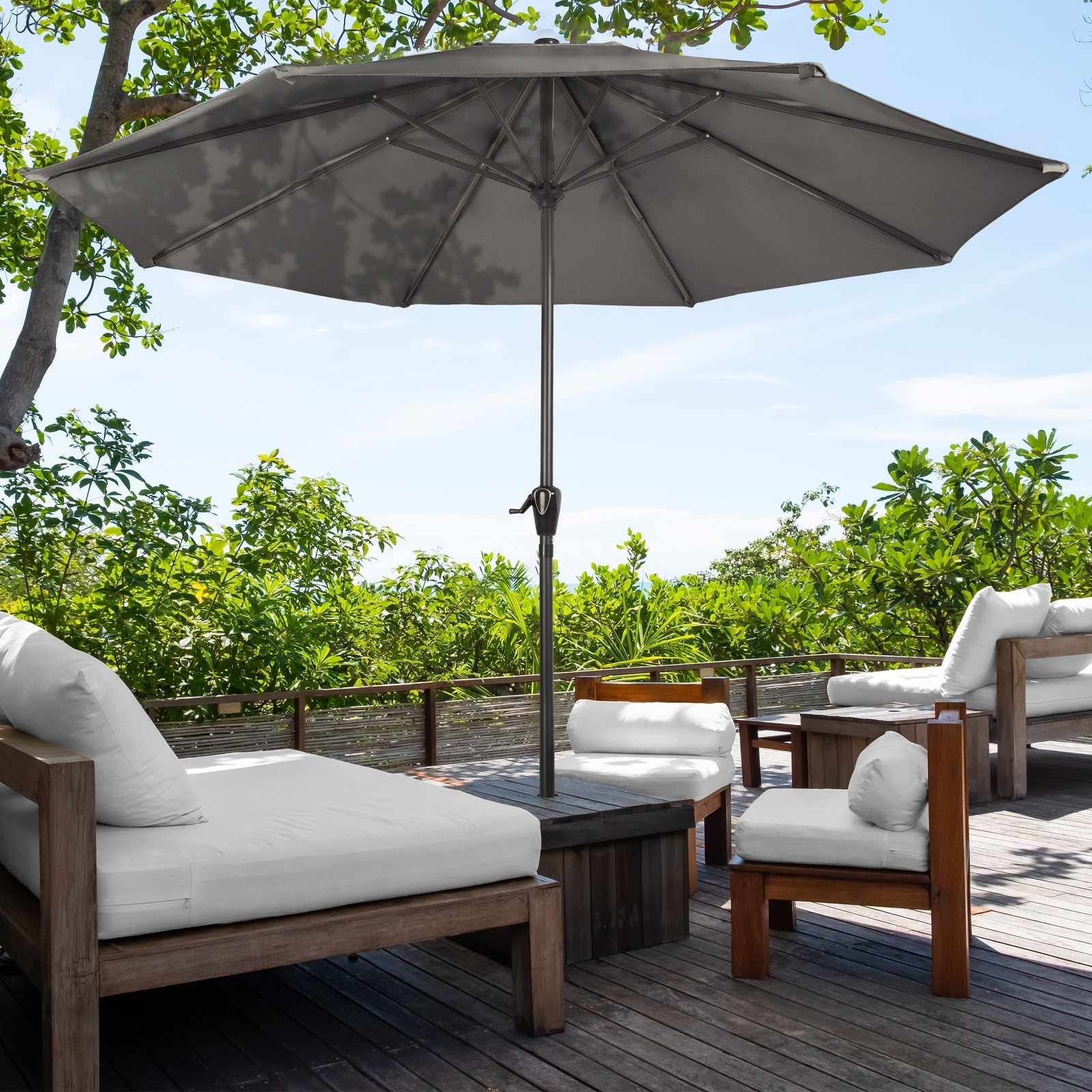 9FT Outdoor Vented Patio Umbrella Sunshade Heavy Duty W/ Easy Hand Crank Garden gallery