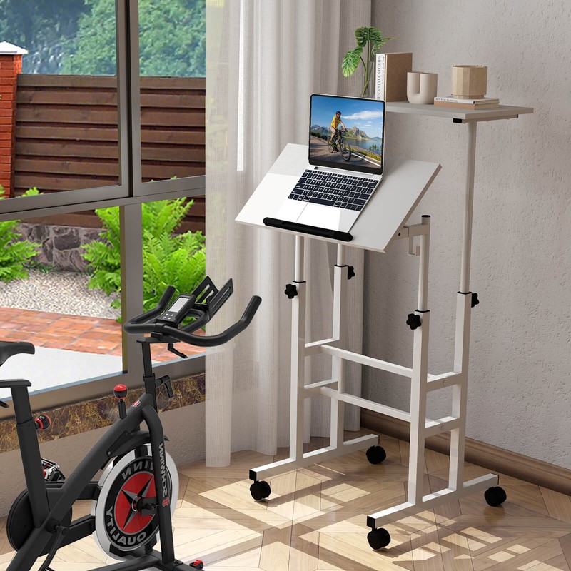 Height Adjustable Mobile Standing Desk w/Tiltable Desktop & 2 Hanging Hooks gallery