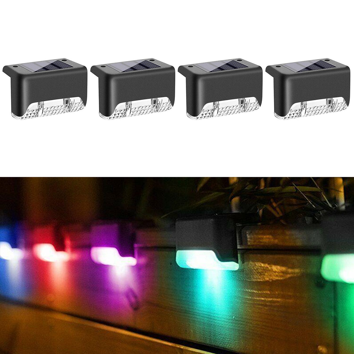 4 Pack Solar Fence Light Outdoor 8 Colors Garden Yard LED Deck Step Decor Lamp gallery