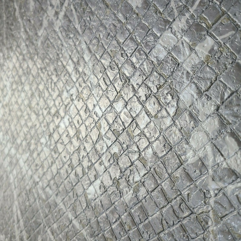 Cream gray silver metallic square tiles textured floral branches Wallpaper rolls gallery