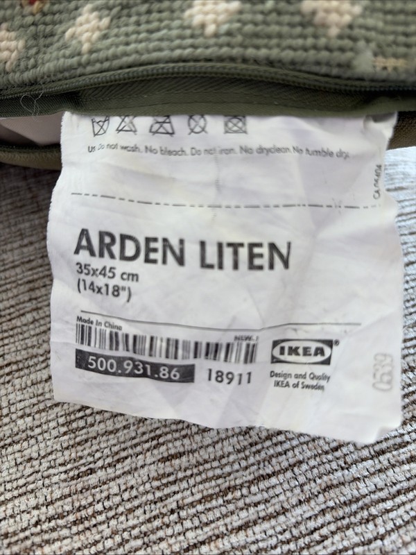 Ikea Arden Liten Wool Needlepoint Down Lumbar Pillow Green Velvet Zipper 18x14 gallery