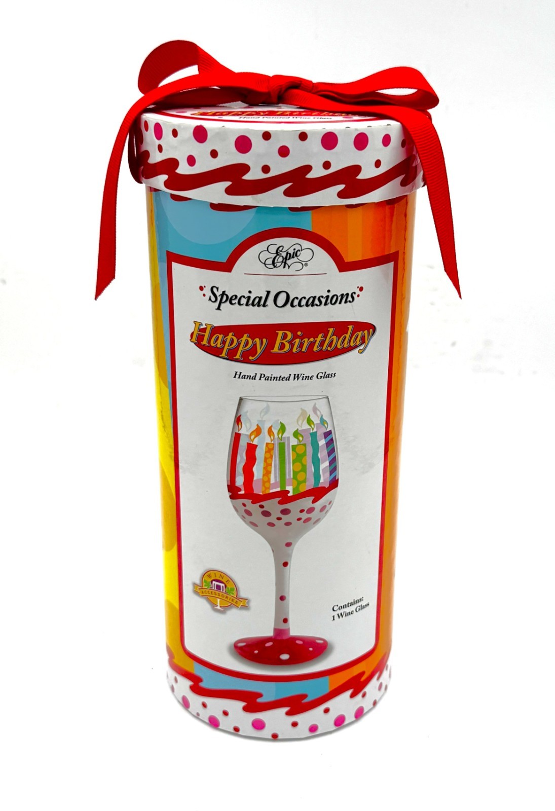 Epic Special Occasions Happy Birthday Hand Painted Wine Glass Candles Polka Dot gallery