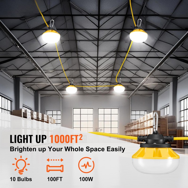 VEVOR 100FT Construction String Lights 100W 10000LM Connectable Waterproof gallery